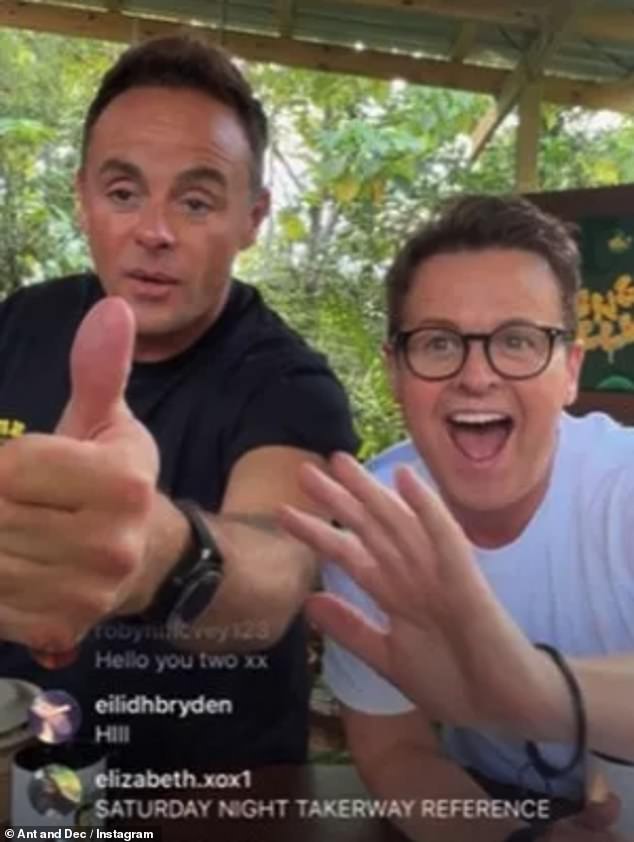 She left presenters Ant McPartlin (L) and Declan Donnelly (R) both stunned and excited as she joined the Instagram live after the main show