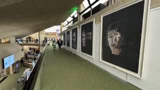 A gallery at the United Nations showing Alan Turing's 'AI God' painting by the Ai-Da robot