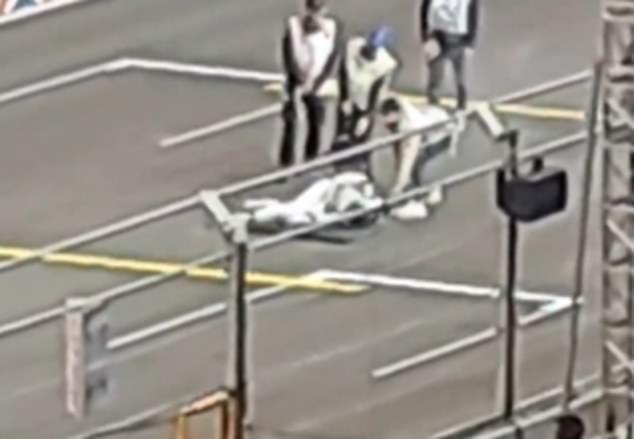 On Saturday, ahead of the highly anticipated on-track showdown in Sin City, the 60-year-old star was seen collapsing to the ground as he 'fainted' on the grid.