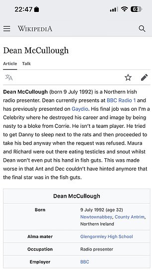 Another fan took it a step further, adding to the bio: “He's not a team player. He tried to get Danny to sleep next to the rats and then went to his bed anyway