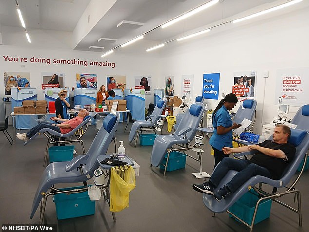 Blood donors give an armful in an NHS clinic. Millions of people see blood donation as an outdated middle-aged suburban practice that is somehow no longer necessary