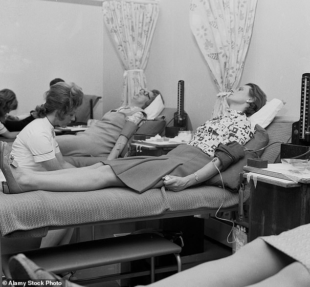 Blood donors were cared for by a female nurse at a health center in Lewisham, South London in the late 1960s/early 1970s