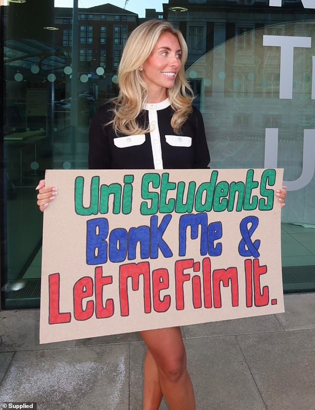 While at Nottingham Trent University, Bonie held up signs saying 'bang me and let me film it'