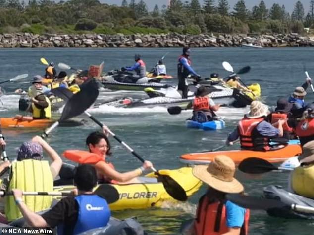 Police on jet skis were tasked with arresting protesters. Image: Facebook