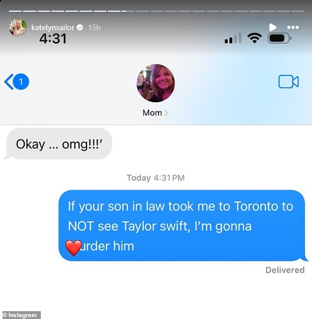 She shared a text she sent to her mother that read, 