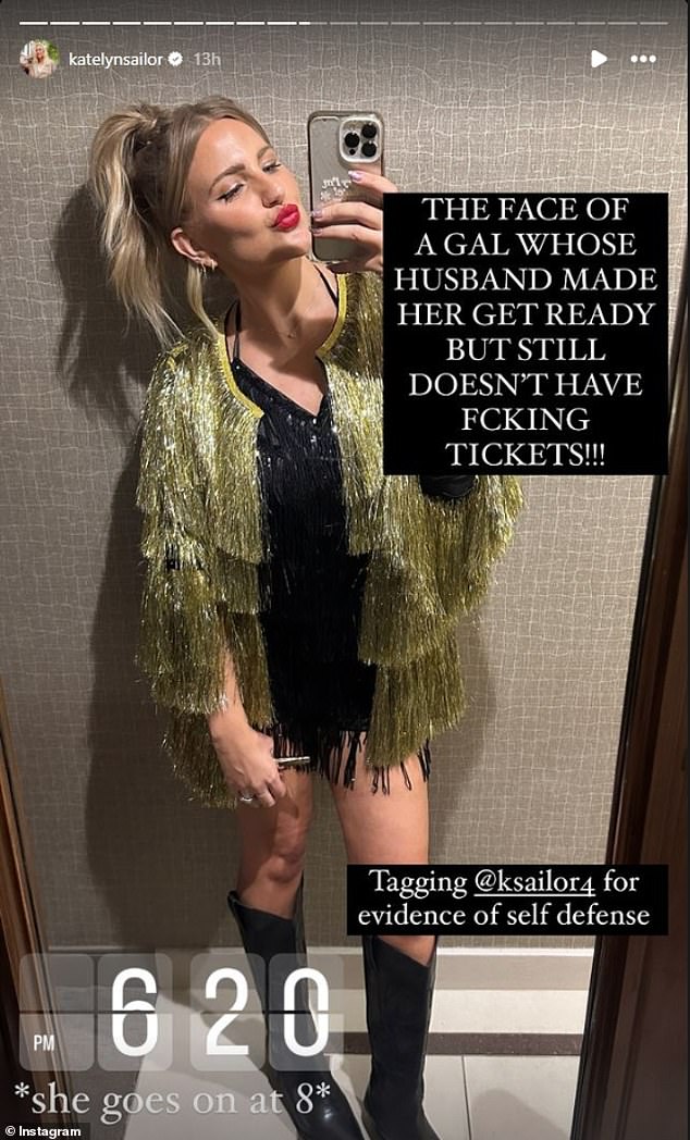 Less than two hours before the show started, Sailor posted a photo of herself decked out in Swift-inspired attire: a sparkling black dress, gold jacket and boots