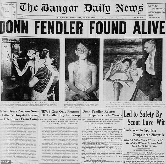 Three photos of the skinny Donn Fendler and four stories about him graced the front page of the newspaper