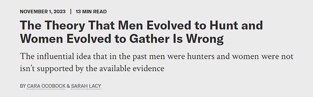 Maher referenced a piece titled “The Theory That Men Evolved to Hunt and Women Evolved to Gather Is Wrong,” which discussed the biological differences between men and women.