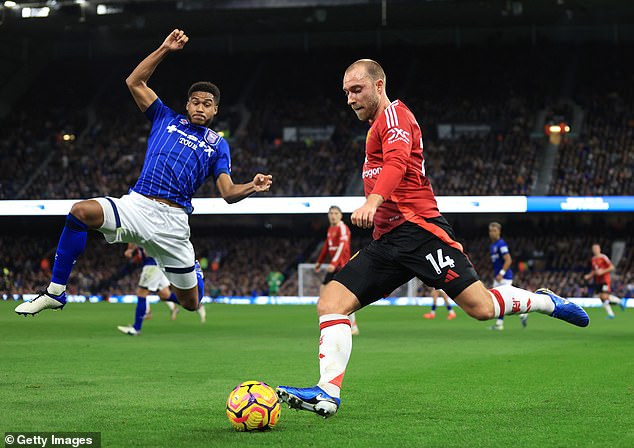 Danish playmaker Christian Eriksen (right) had little influence on the match before coming off the pitch