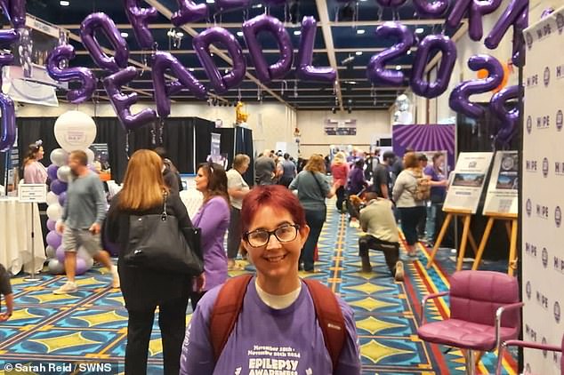 The couple enjoyed a week in California, visiting Disneyland and attending an epilepsy conference. Here Sarah is pictured at an epilepsy charity event in California