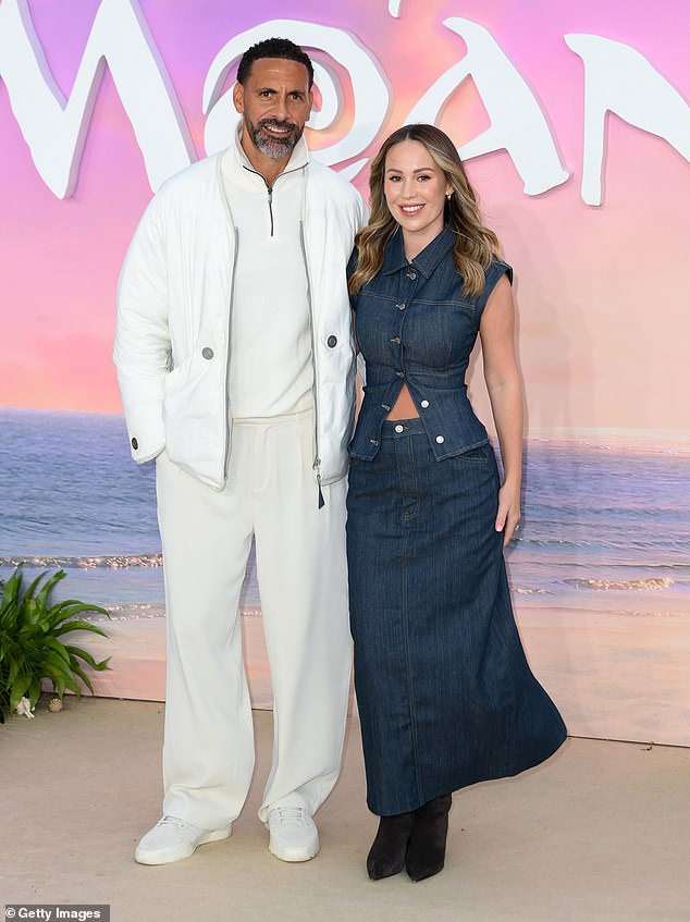 By her side, former footballer Rio, 46, wore an all-white ensemble as they posed without their brood