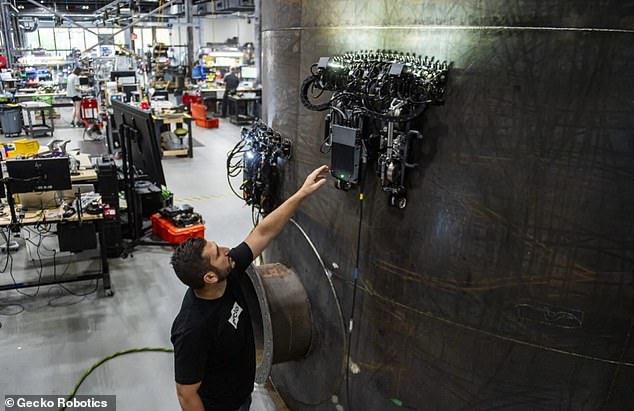 You see the robots climbing a wall. They are used to scan for data and have been used at power plants