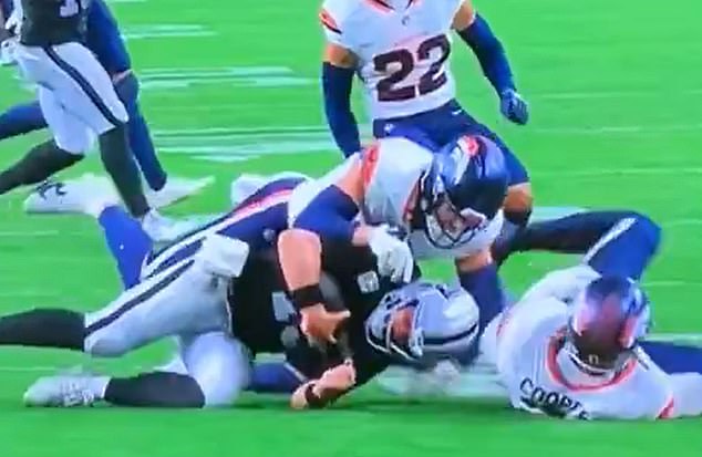 He was hit on the shoulder on the turf against the Broncos before leaving the game