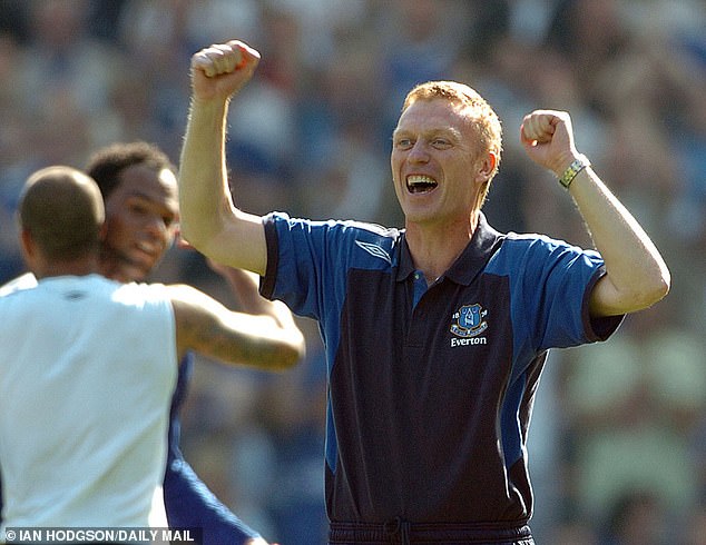 Moyes, pictured in 2006 after a 3-0 win over Liverpool, previously managed Everton for 11 years