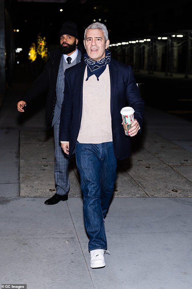 Andy Cohen was also spotted arriving around the same time with a coffee cup in tow