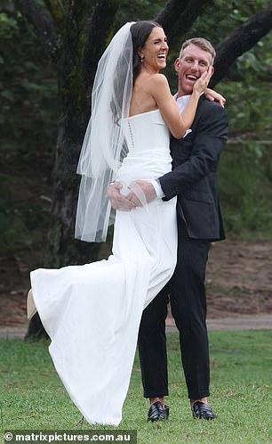 Pictured: Sea FM star Luke Forrest and Emily Rippingale tie the knot in front of friends and family on the Sunshine Coast