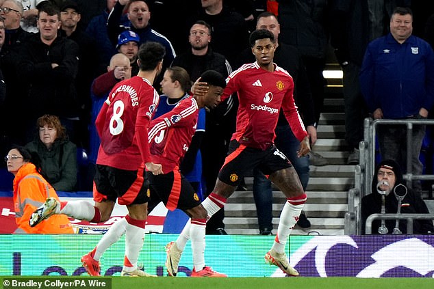 Marcus Rashford opened the scoring for United at Portman Road within two minutes