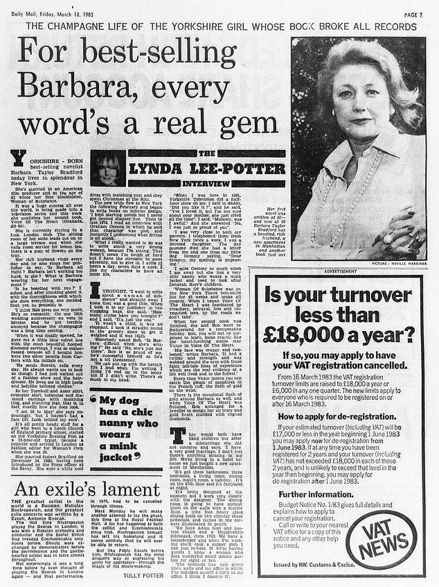 Daily Mail interview with Barbara Taylor Bradford in 1983