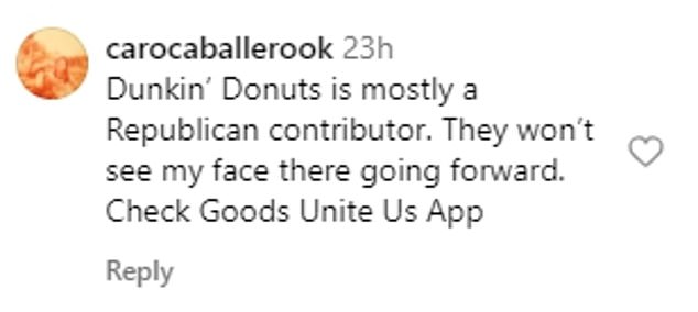 Fans flooded the comments section with praise for the Harvard Law School graduate — and Dunkin' Donuts' official account even chimed in — while one person pointed out that Dunkin' is primarily a Republican donor, according to the Goods Unite Us app for the tracking political donations