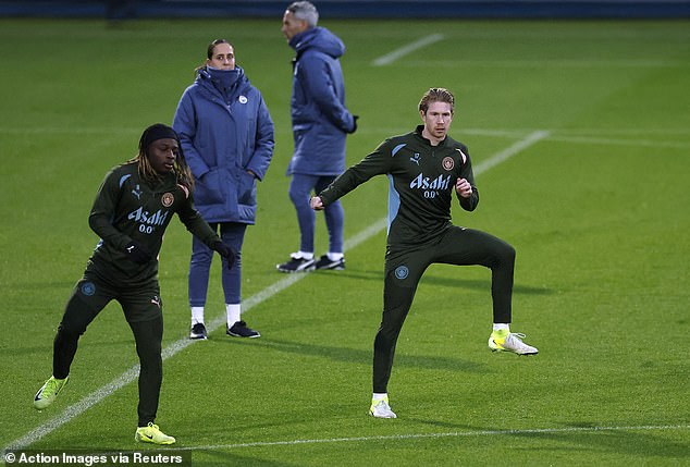 De Bruyne, pictured (right) training on Monday, was able to make his first start since September