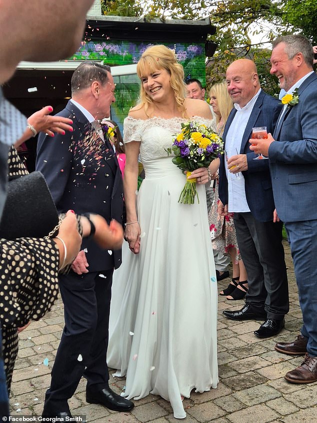 Georgina Cooper on her wedding day earlier this year. The former model died abroad with her husband at the age of 46