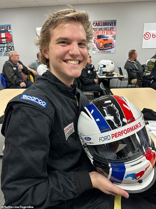 Joseph Tegerdine, 18, enjoyed a day at Ford's Charlotte Motor Speedway this month after his father bought him a Mustang due to his cancer diagnosis