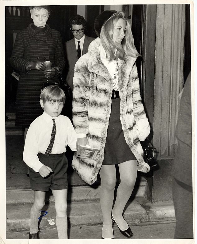 Sandra Douglas-Home seen arriving with her son Alexander at the memorial service for her former husband, who committed suicide, at St James' Church Piccadilly in November 1968