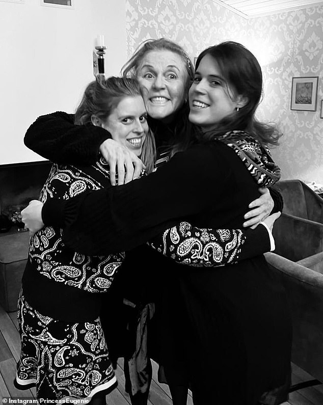 The trio are seen cuddling in a photo Eugenie posted on social media for Mother's Day