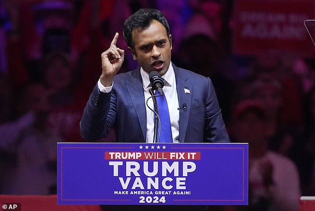 Vivek Ramaswamy speaks during a Trump campaign rally on October 27, 2024 in New York. Ramaswamy ran against Trump in the Republican primaries before endorsing the president-elect