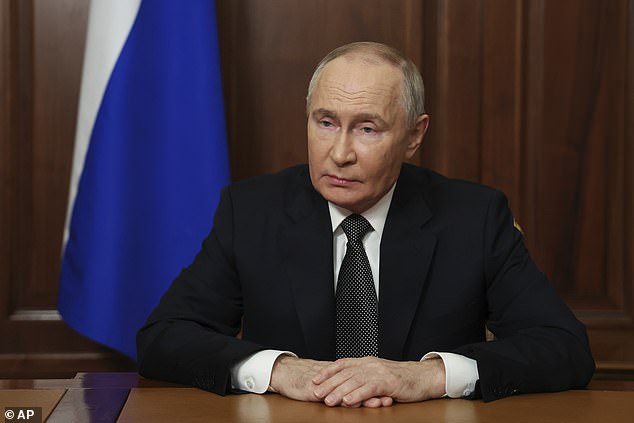 Russian President Vladimir Putin records a televised speech in Moscow