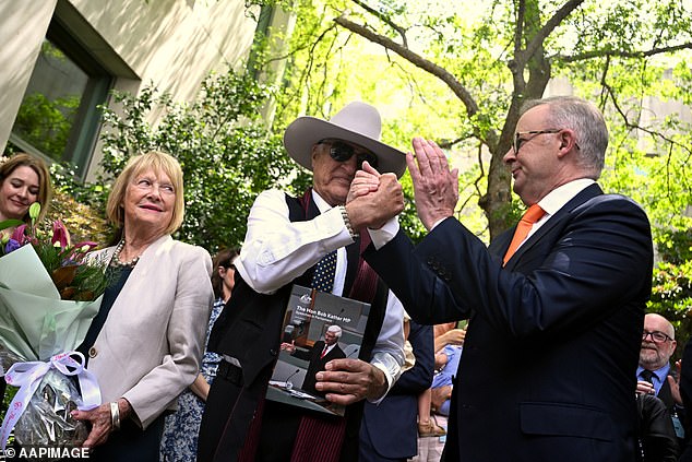 Independent Maverick Bob Katter has just celebrated his 50th anniversary as an MP (Photo: Congratulations by Prime Minister Anthony Albanese)