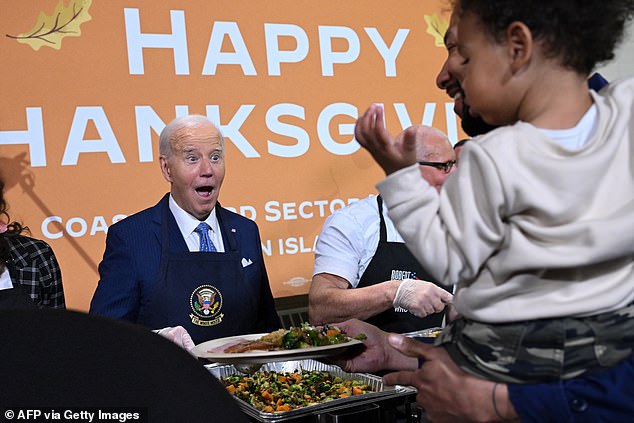 “As everyone knows, I love children more than people,” President Joe Biden told the crowd before handing out Brussels sprouts at a Friendsgiving celebration