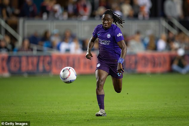 Barbra Banda, pictured playing for her club club Orlando Pride in September, said of her individual award win: 'I am shocked and surprised to have this award by my side'