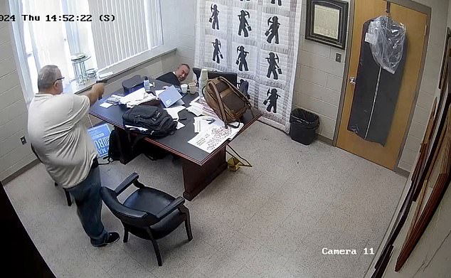 Footage of the shooting showed a man, identified by police as Stines, pull out a gun and shoot the judge as he sat at his desk.