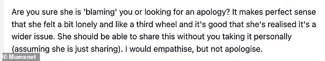 Others felt sorry for the woman and suggested that perhaps she was just trying to 'open up' to her son's partner