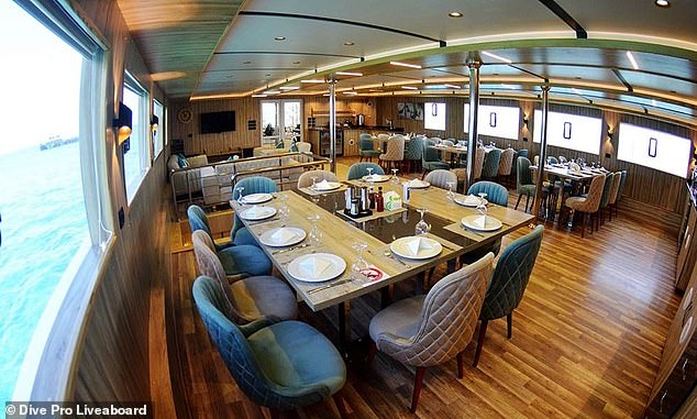 The passenger dining room on the Sea Story is pictured above