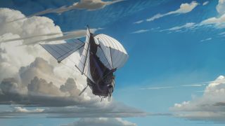 An airship flying to an unknown location in Arcane season episode 9