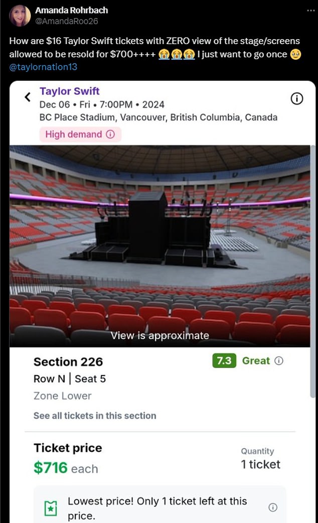 Even though there is no view of the stage, ticket buyers are reselling the seats for astronomical prices