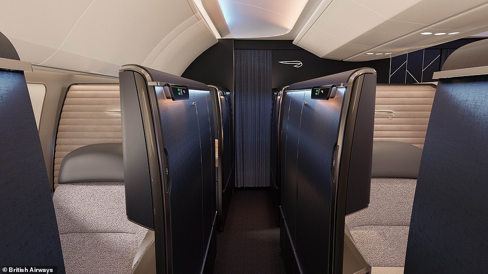 In a statement, BA revealed that the seat is 'ultra-wide' (36.5 inches), with a bed length of 79 inches (6ft 6 inches) and has a 'multi-function ottoman'.