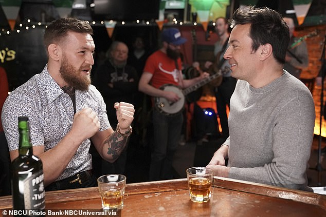 The Irishman, 36, (pictured on The Tonight Show Starring Jimmy Fallon in 2019) launched Proper No Twelve Irish Whiskey (pictured bottom left of bottle) in September 2018