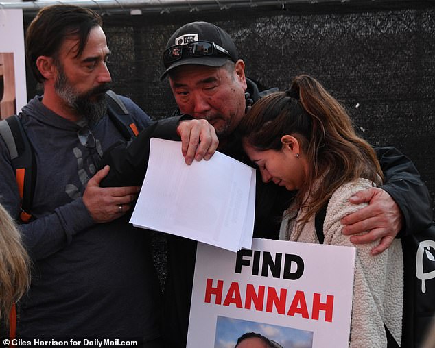 On Thursday, frantic friends and family, including her devastated father Ryan Kobayashi (pictured), gathered in downtown LA, a block from where she was last seen, to spread the message and encourage the public to all observations and information they have to report.