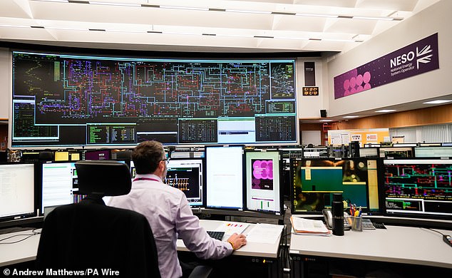 A worker in National Grid's control room in Sindlesham, Berkshire. A new report suggests households may have to unplug or stop using household appliances if renewable energy runs out