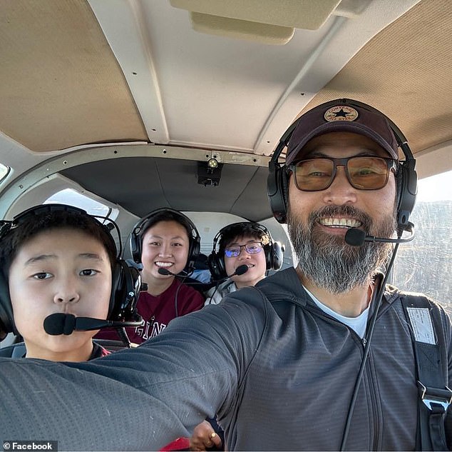 The crash occurred Sunday around 6:10 p.m. in Upstate New York, leaving 49-year-old pilot and animal lover Seuk Kim dead at the scene. The father of three is seen here with his family