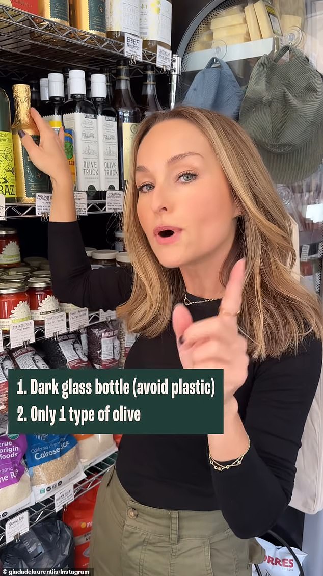 The TV star revealed that olive oil should always be purchased in a dark glass bottle