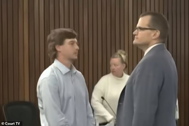 Camp pictured next to his attorney Tom Kokonowski as the jury returned a not guilty verdict, breathing a sigh of relief as his loved ones cheered from the gallery