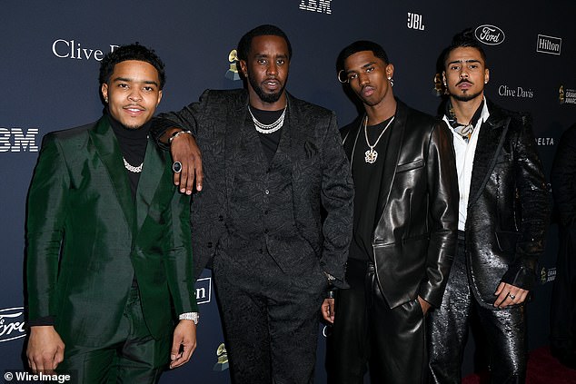 One real estate agent claimed that Justin's raucous parties would bring in many more guests than initially determined; Justin (L) is pictured with (L¿R) father Sean 'Diddy' Combs and brothers Christian Combs and Quincy Taylor Brown in 2020 in Beverly Hills