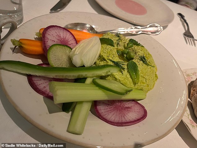 One of the appetizers Sadie got to try was Chef Neal's green chickpea hummus, served with an array of colorful crudités.