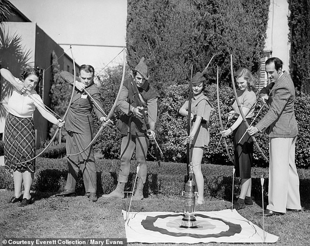 Alice 'Kiki' Preston, third from right, at Palm Springs Desert Inn celebrating the release of The Adventures of Robin Hood in 1938