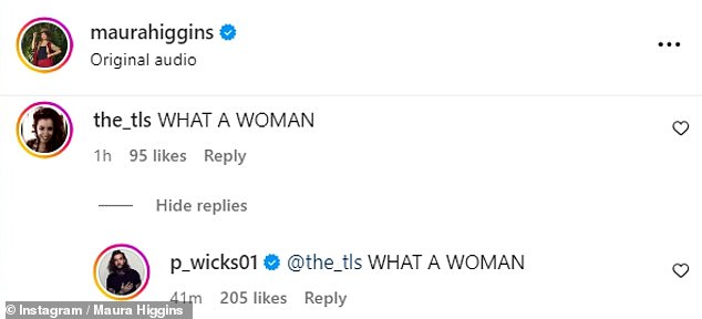 However, Pete chose not to hold back after watching a video of her doing an eating challenge in the latest Bushtucker Trial, using the comments to write: 'WHAT A WOMAN'