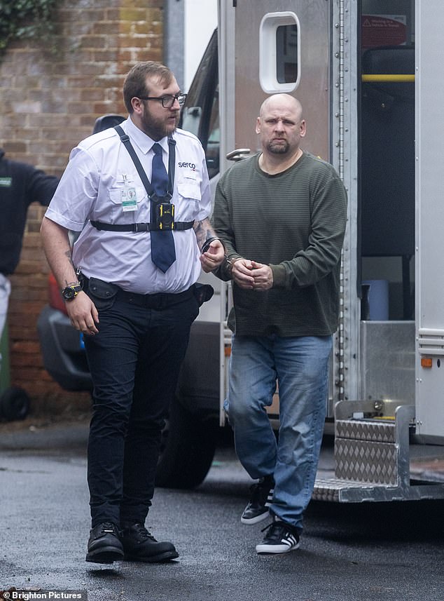 Mark Coates (right) arrives at Lewes Crown Court for a trial over a border dispute